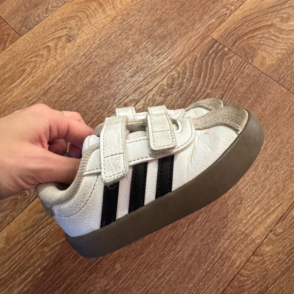 Adidas Kids White and Black Velcro Sneakers